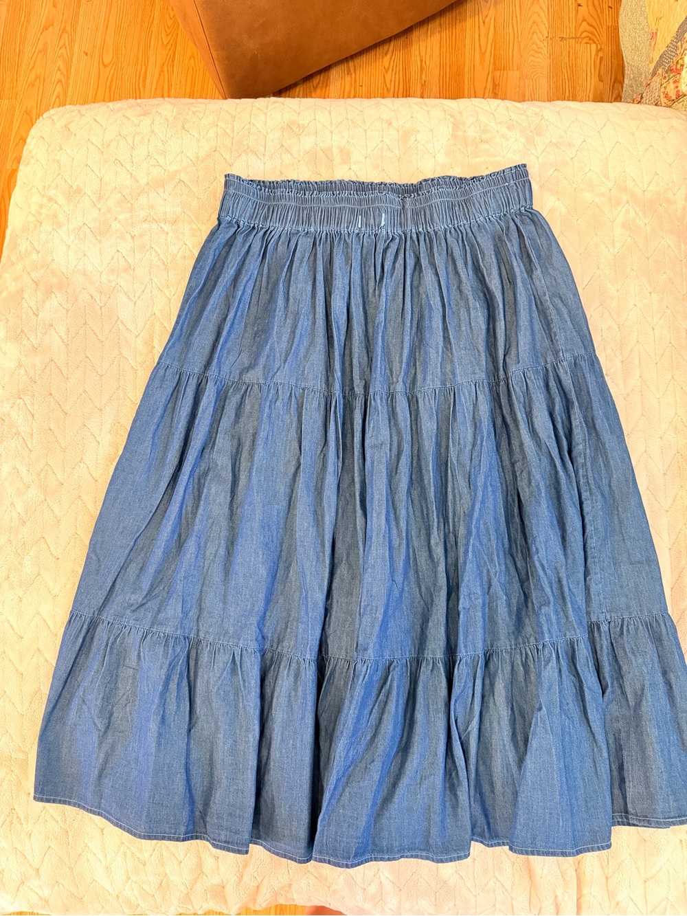 Blue Tiered Midi Skirt - Lightweight Casual